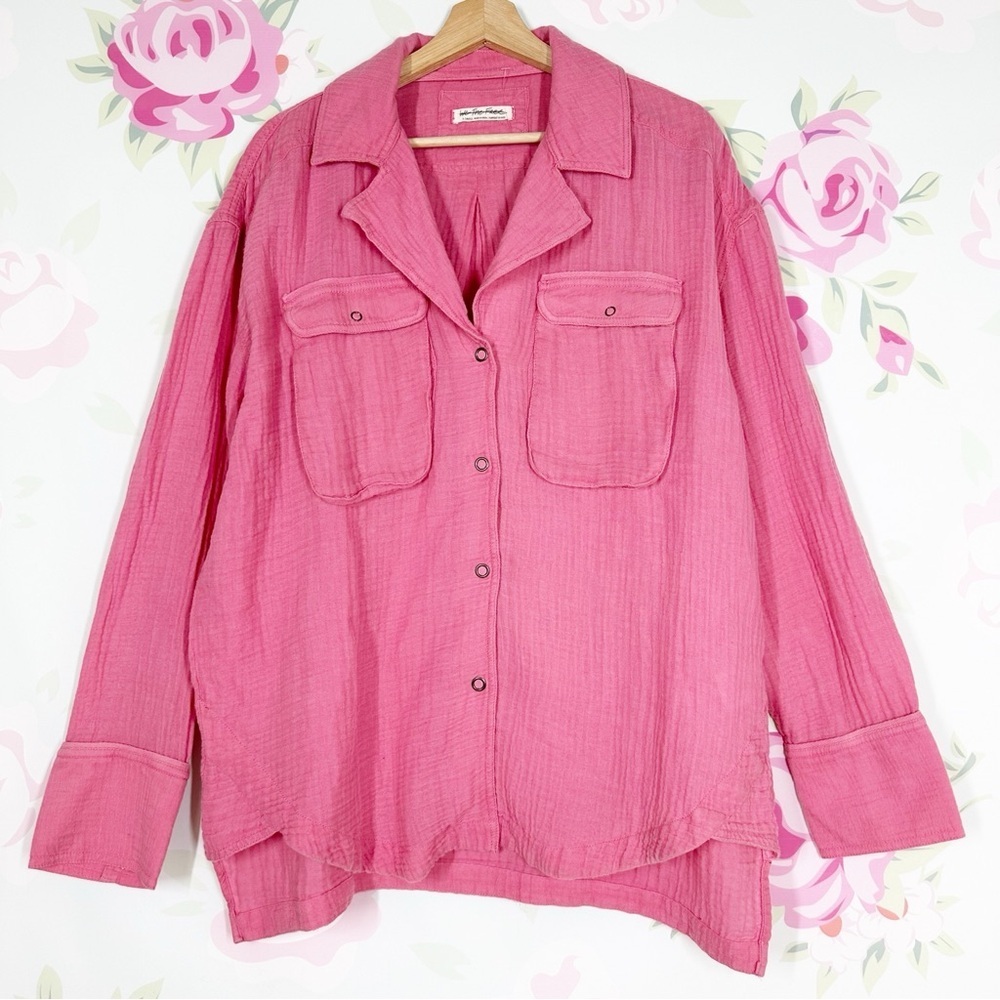 NEW Free People We The Free Pink Button Down Top XS